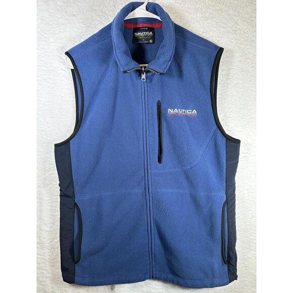 Nautica Other - Vintage Nautica Spell Out Fleece Vest Competition Blue Mens Small